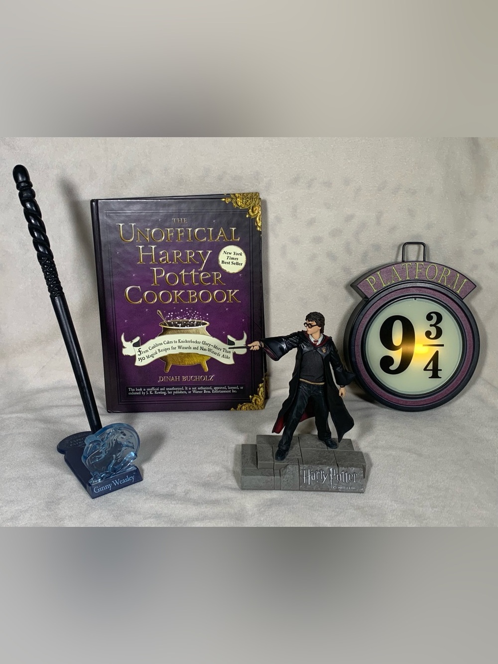 Harry Potter Bundle Figure 9 3/4 Sign Cook Book Ginny’s Wand